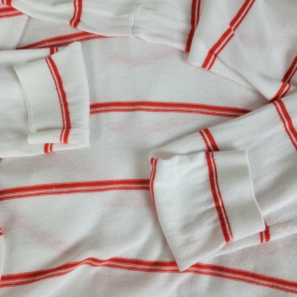 CAbi Orange And White Striped Stroll Long Open Face Cardigan/Duster Sweater Sz M - Picture 12 of 16